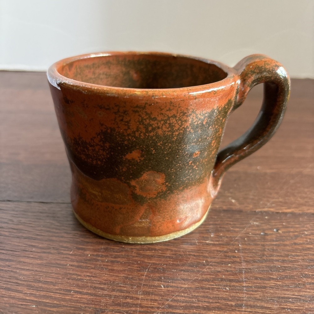 VTG Handmade Student Art Pottery Mug Earth Tones Glazed Brown Signed MEGD 05